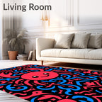 Whimsical Red Blue Crab Swirls Rug