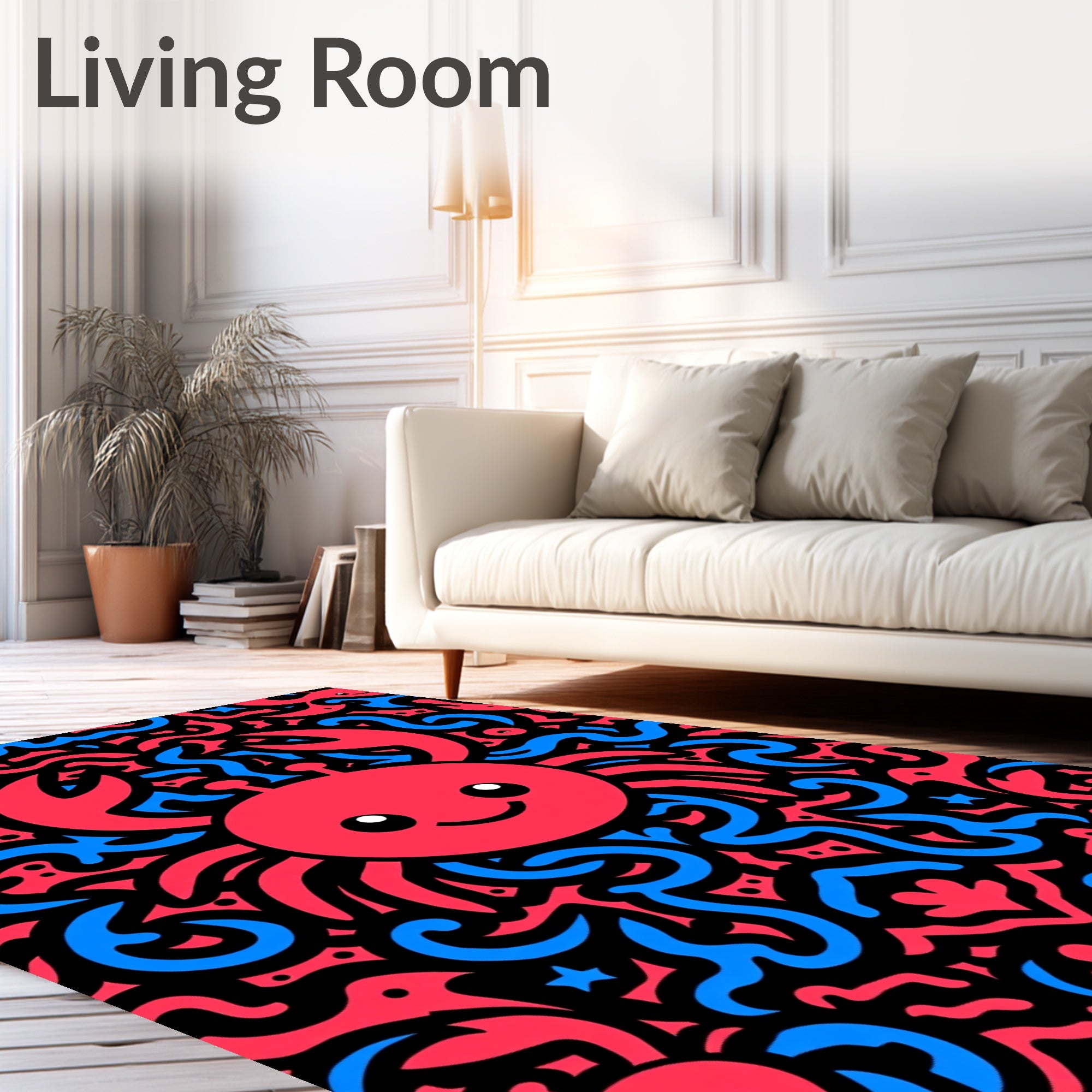 Whimsical Red Blue Crab Swirls Rug