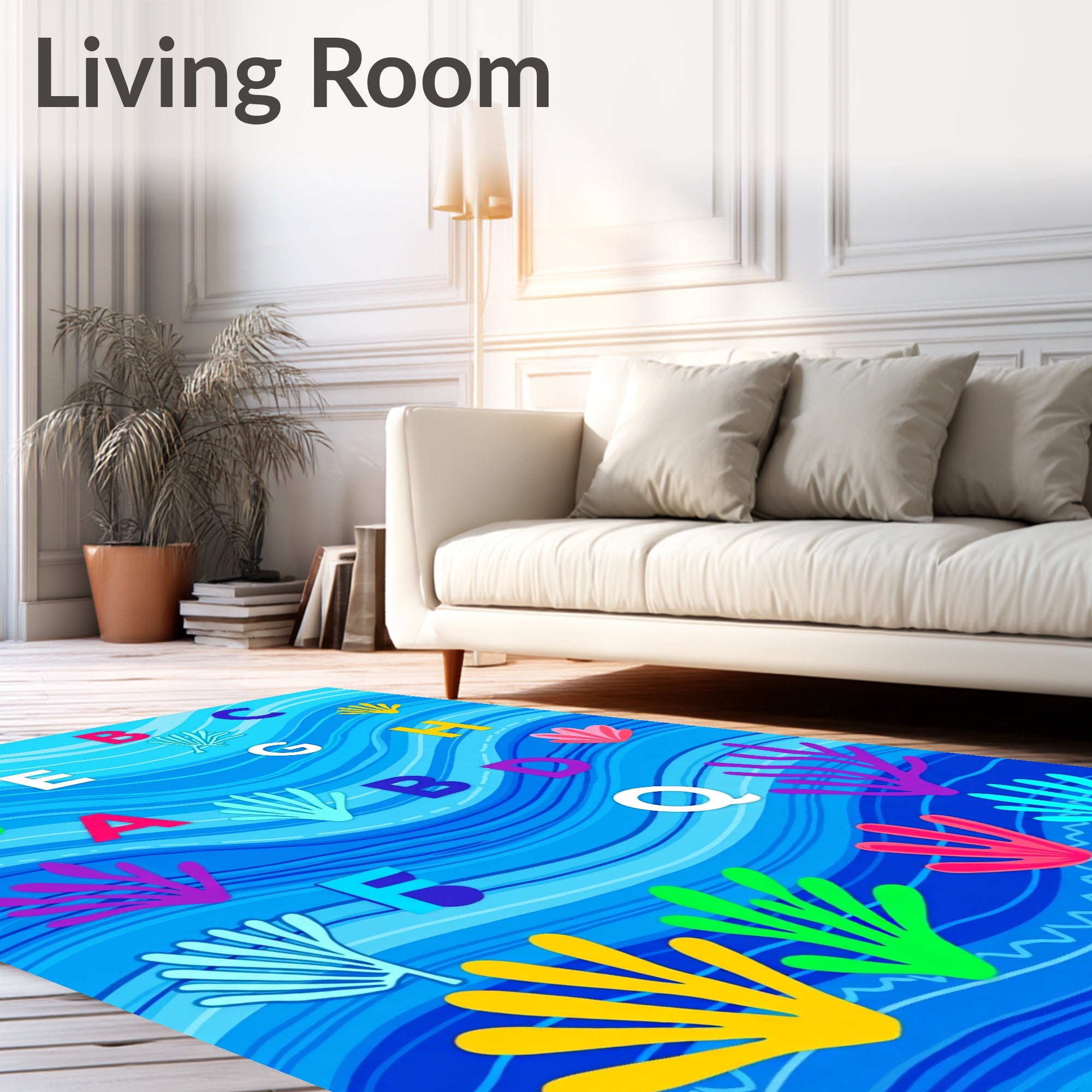 Oceanic Alphabet Coral Scene Rug