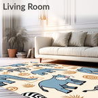 Blue Elephant Zebra Savannah Scene Rug