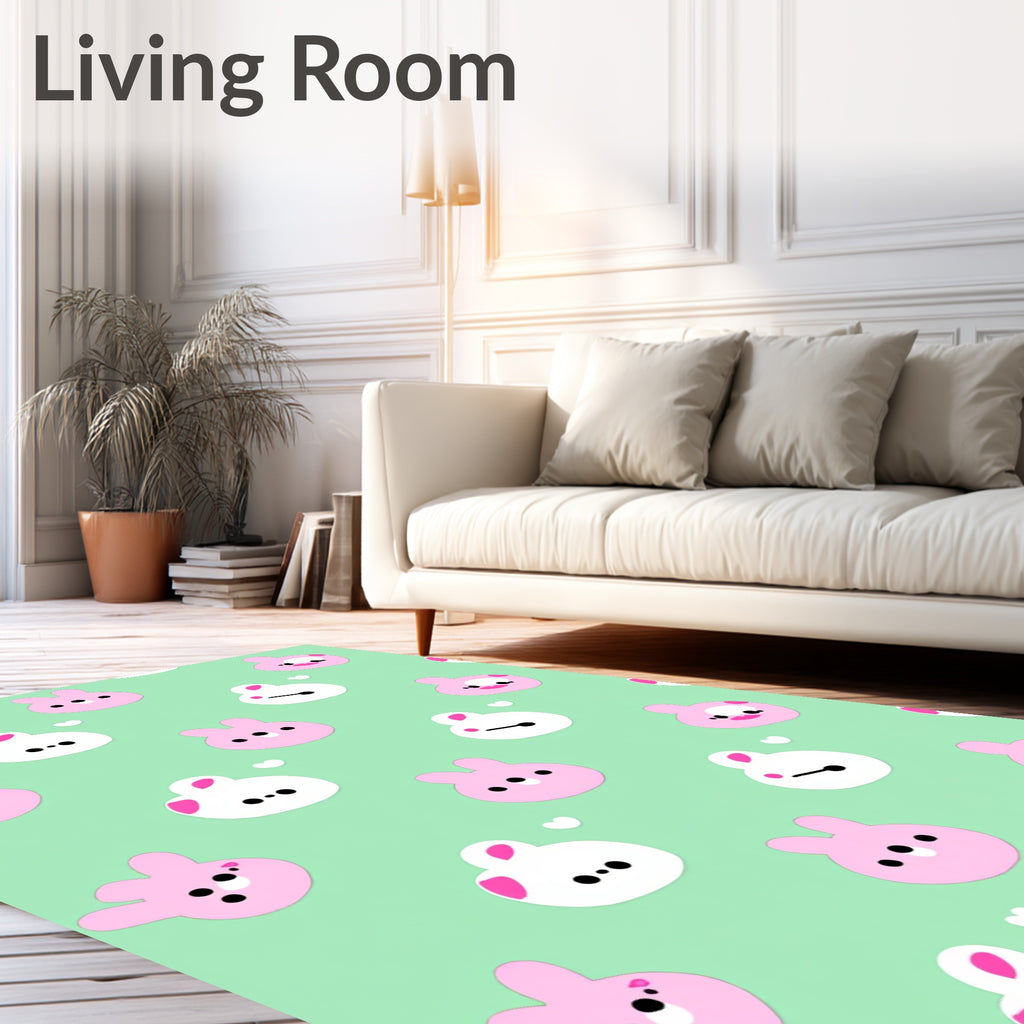 Sweet Pink Bunny Hearts Mint Rug