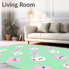 Sweet Pink Bunny Hearts Mint Rug
