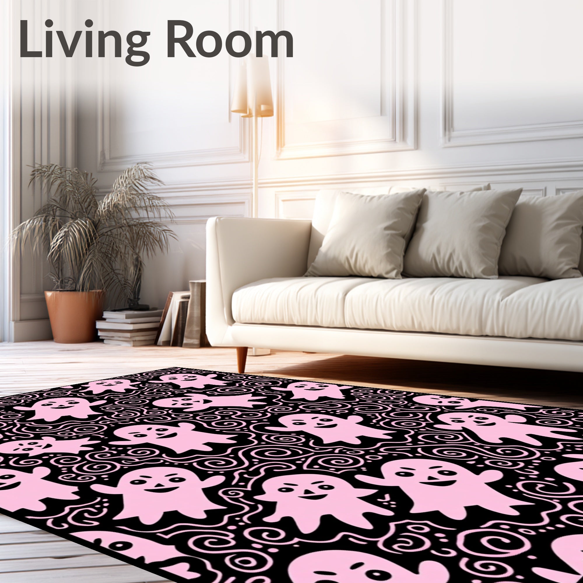 Pink Happy Ghost Swirl Halloween Rug