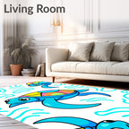 Colorful Cartoon Turtle Aquatic Scene Rug