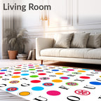 Colorful Circular Letter Graphics Rug
