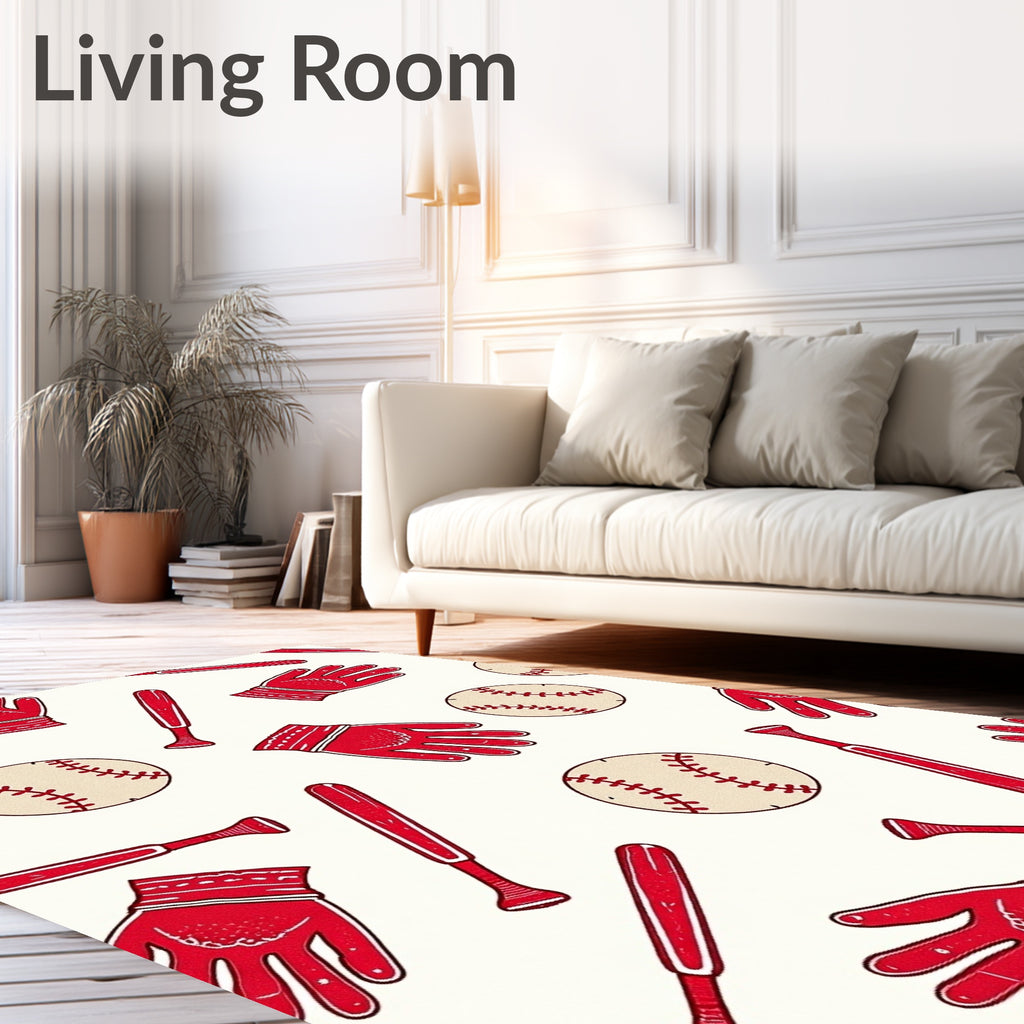 Red Baseball Bat and Glove Scatter Rug
