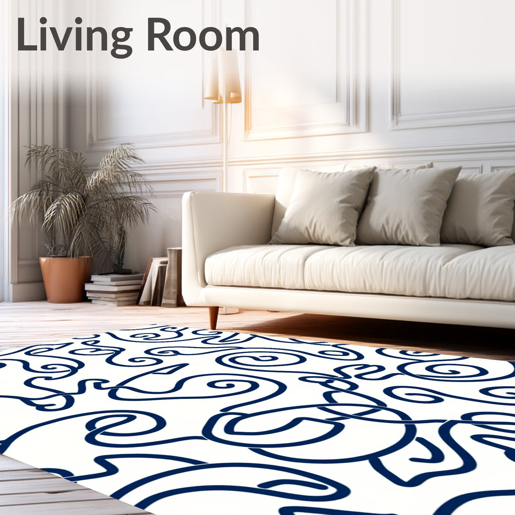 Navy Swirl Organic Calligraphy Rug