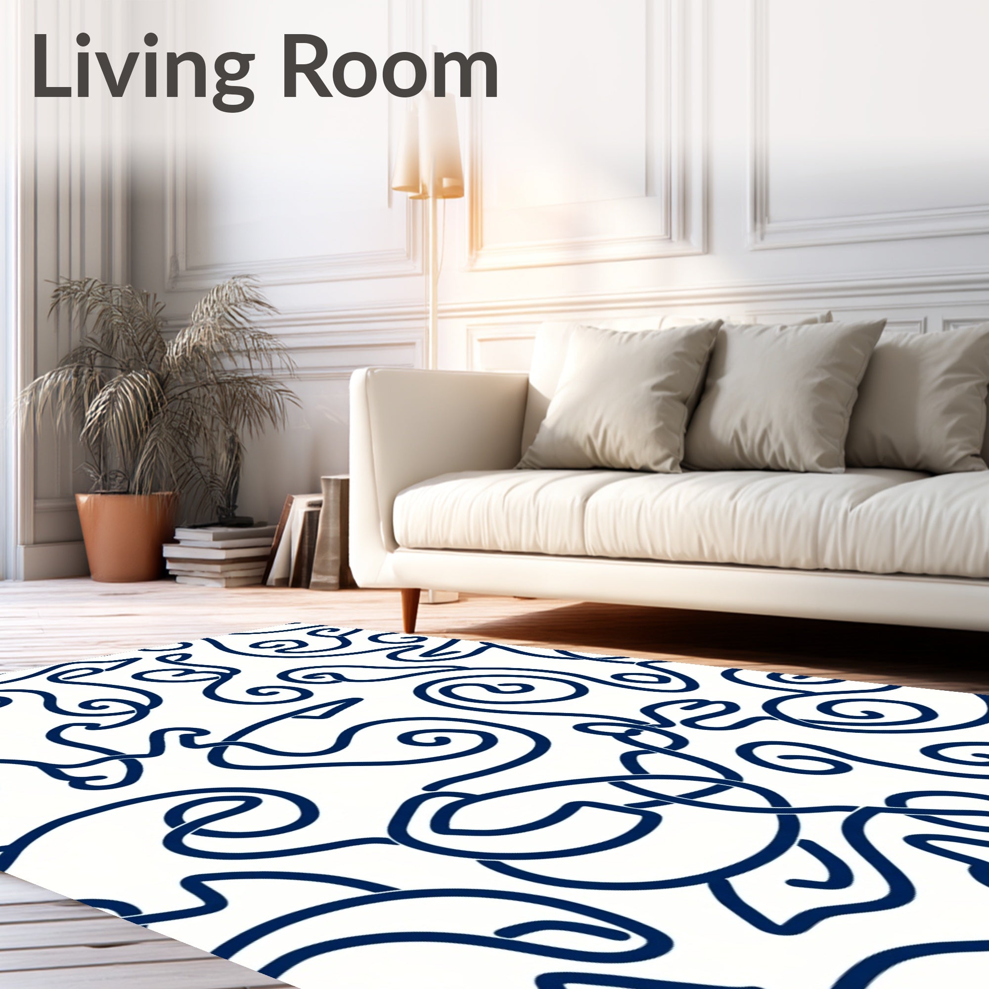 Navy Swirl Organic Calligraphy Rug