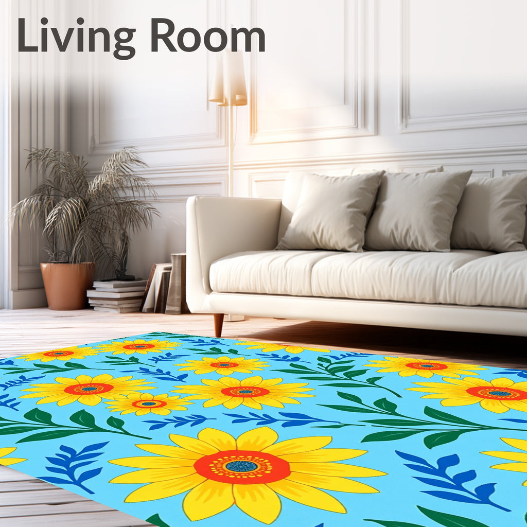 Vibrant Yellow Red Blue Floral Sunflowers Rug