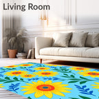 Vibrant Yellow Red Blue Floral Sunflowers Rug