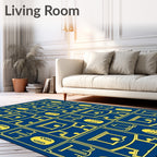Art Deco Blue Yellow Geometric Medallion Rug