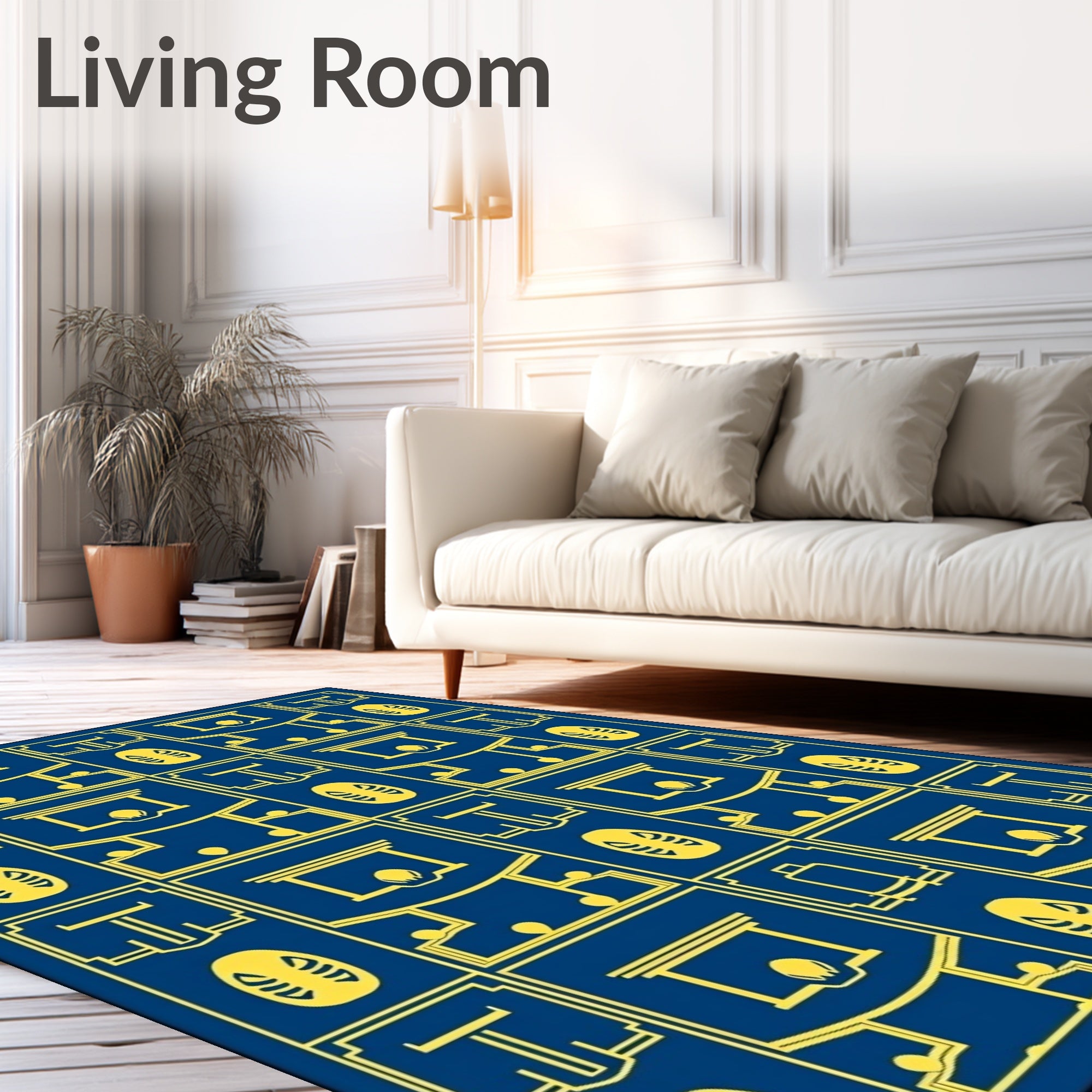 Art Deco Blue Yellow Geometric Medallion Rug