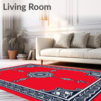 Red Starburst Medallion Indigo Border Rug