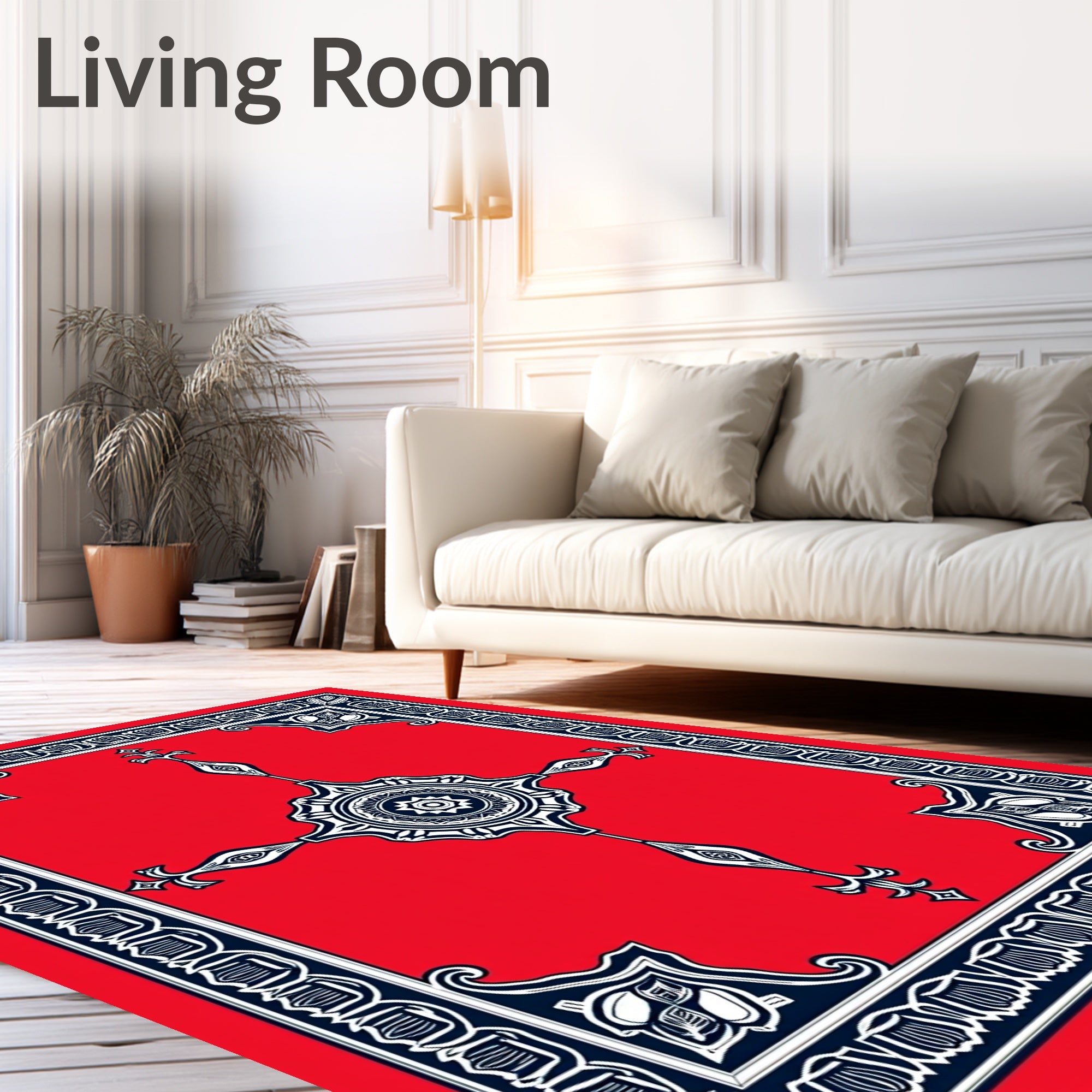 Red Starburst Medallion Indigo Border Rug