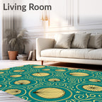 Teal Yellow Fan Medallion Swirl Rug