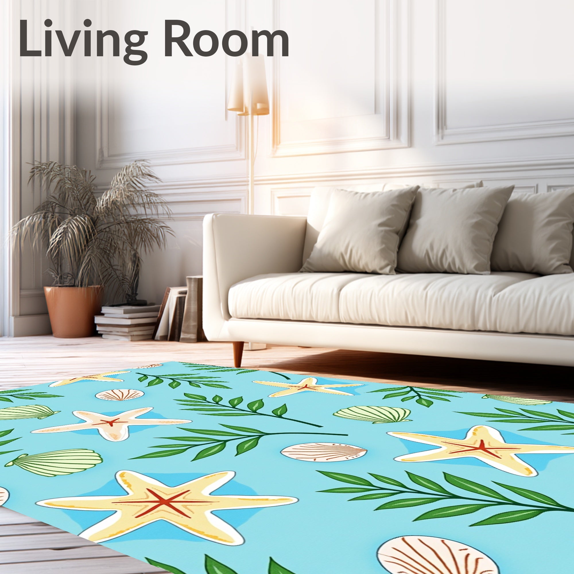 Coastal Starfish Seashell Leaf Toss Rug