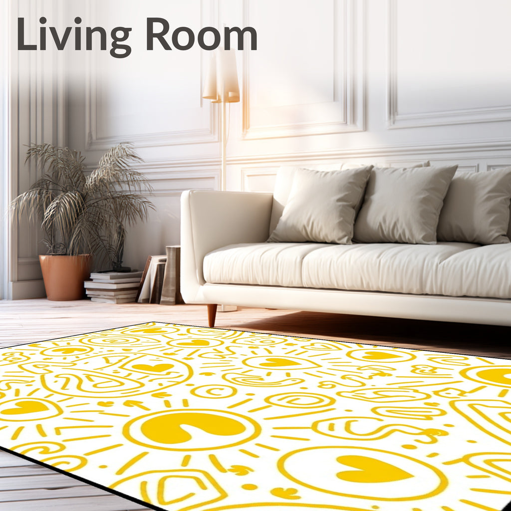 Radiant Yellow Sun Hearts Doodles Rug