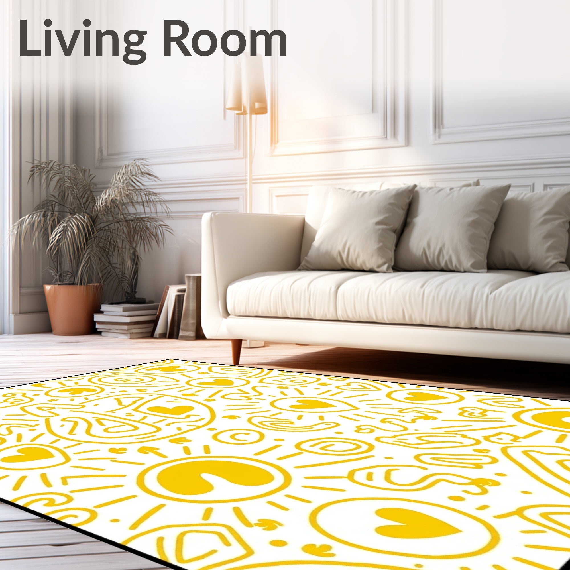 Radiant Yellow Sun Hearts Doodles Rug