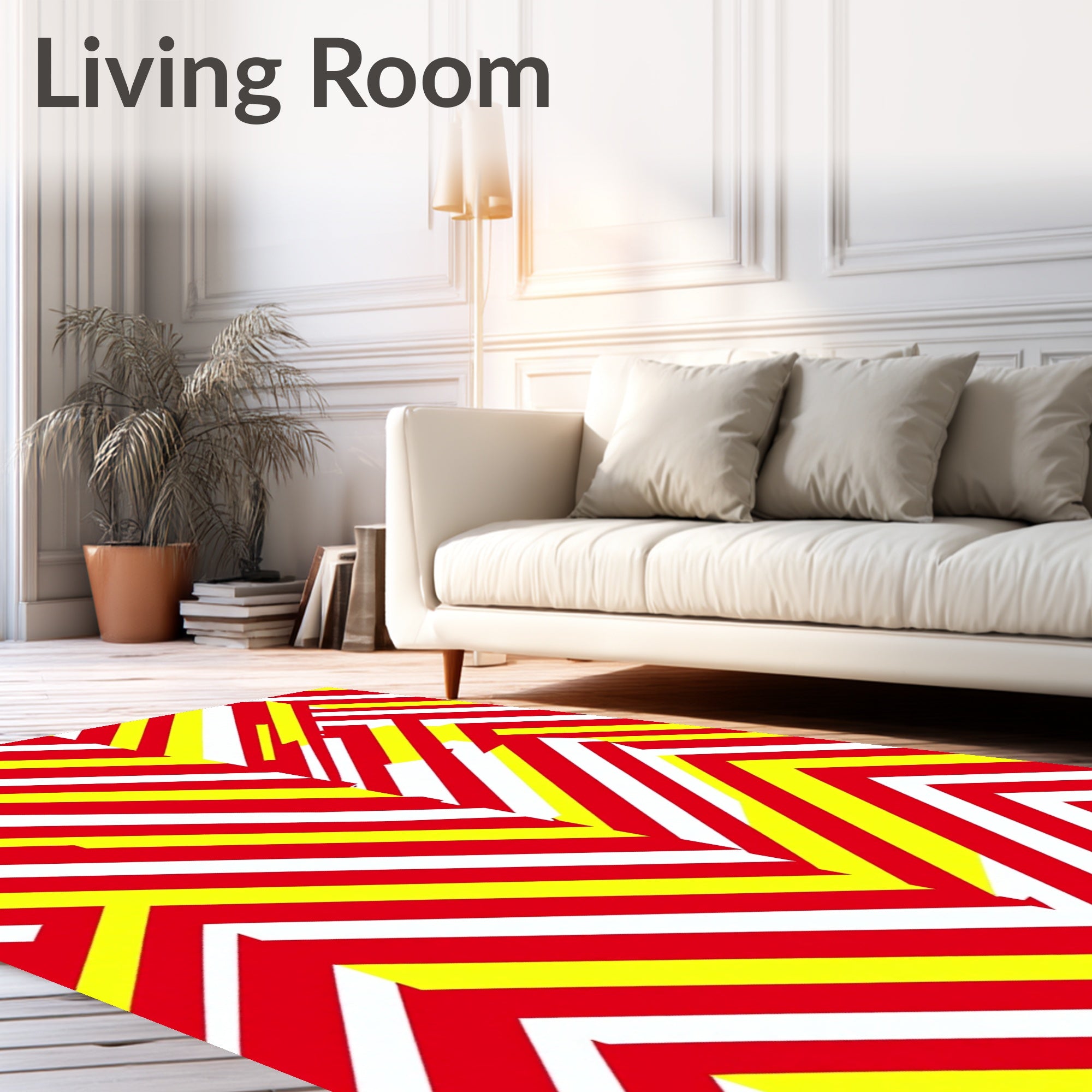 Bold Red Yellow Chevron Stripe Rectangles Rug