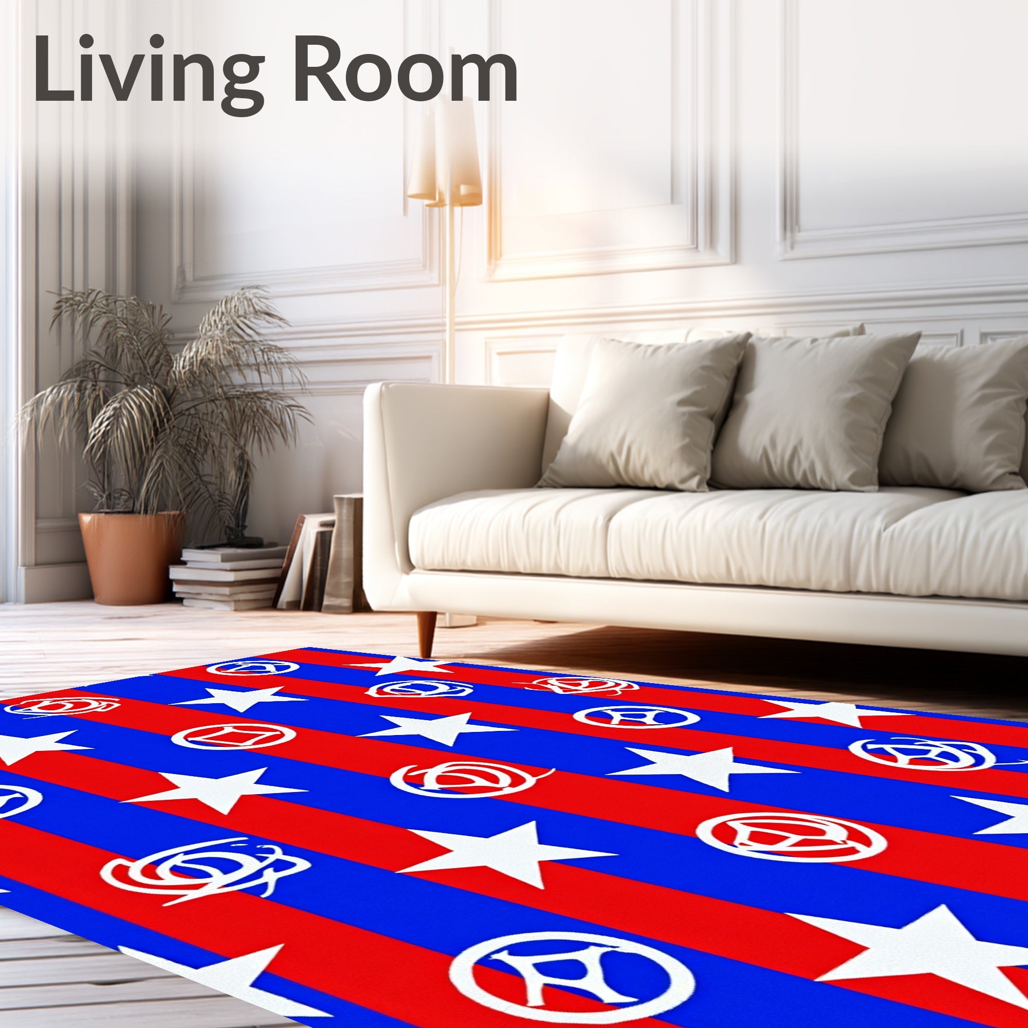 Red Blue Striped Star Medallion Rug