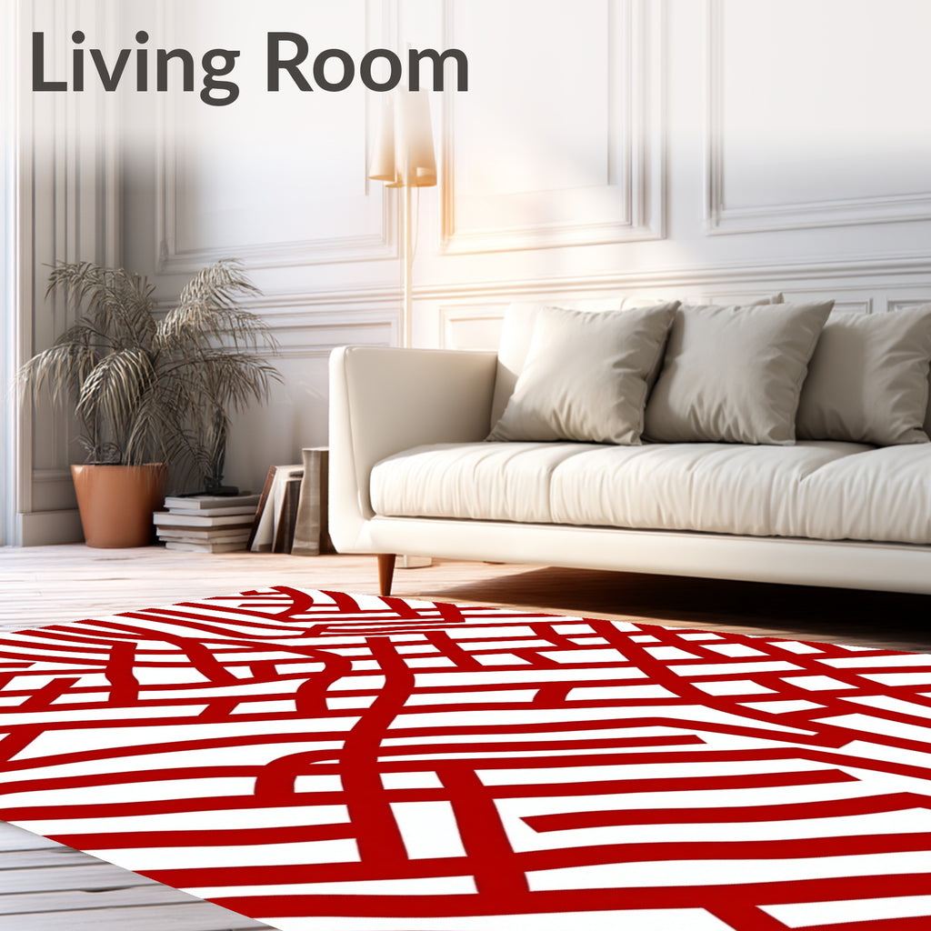 Crimson Red Intersecting Lines Rug
