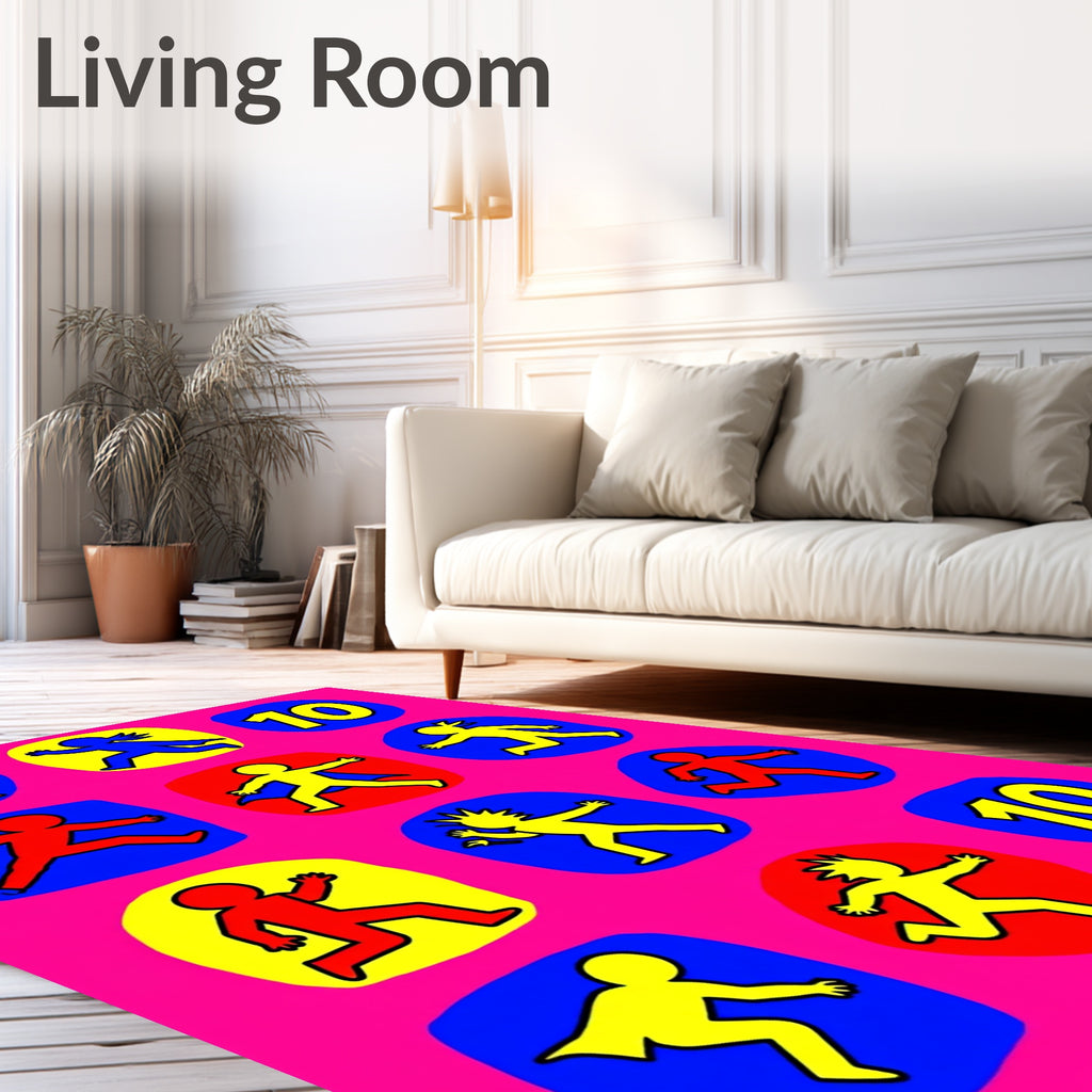 Vibrant Figures Red Yellow Blue Circles Rug
