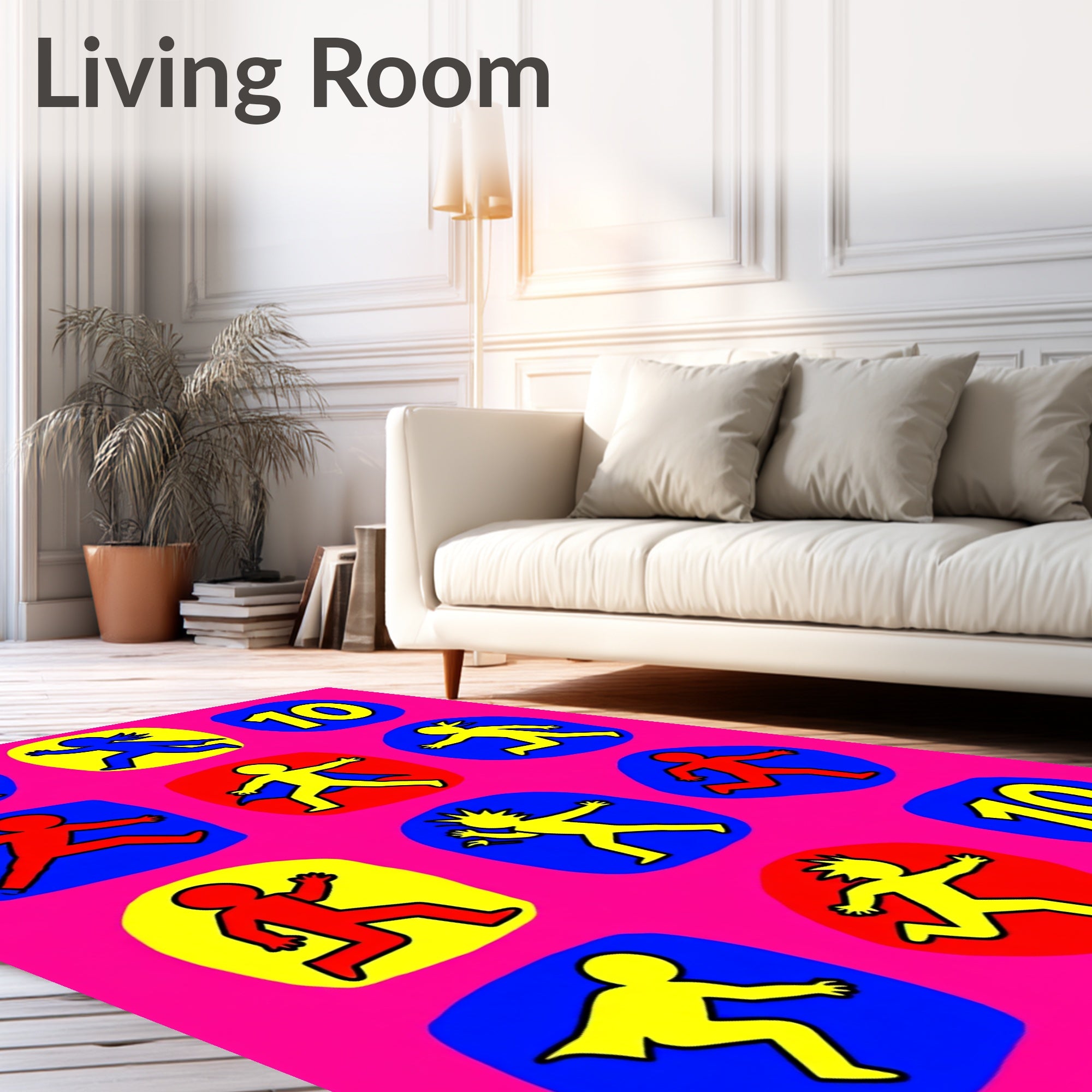 Vibrant Figures Red Yellow Blue Circles Rug