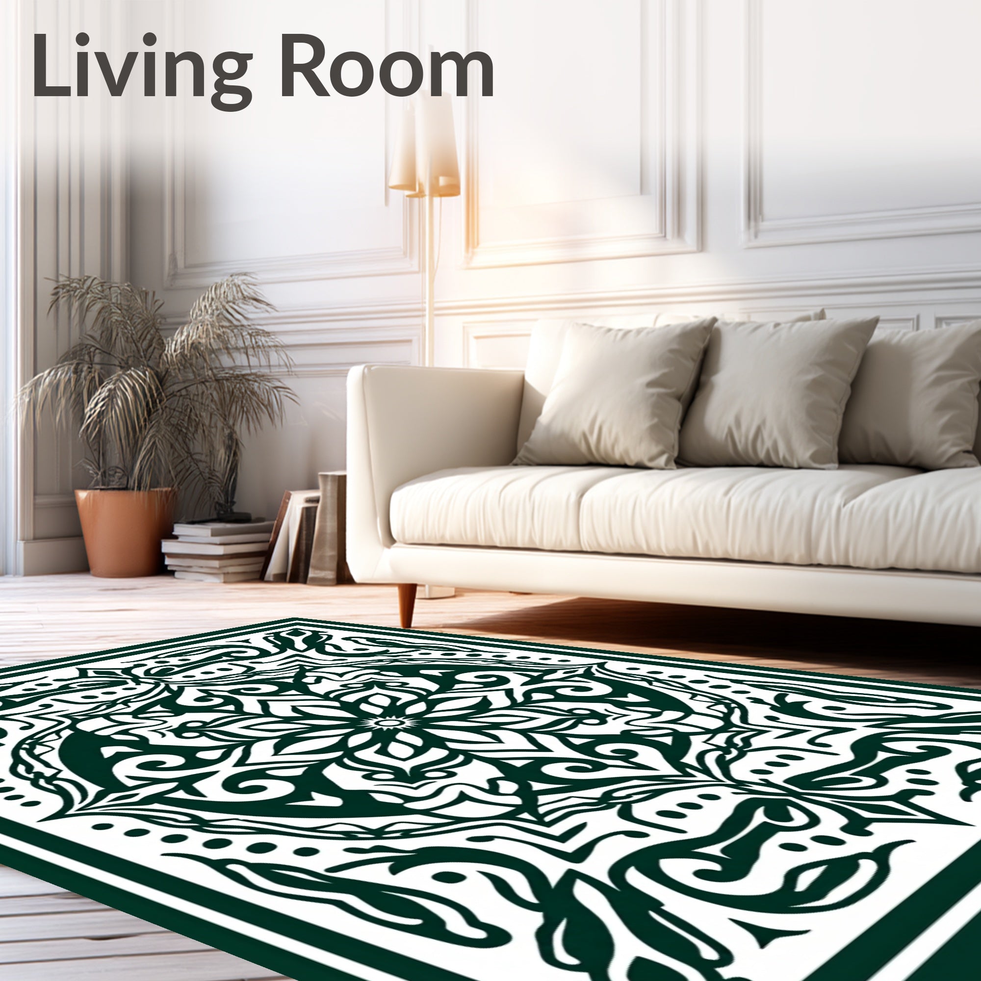 Dark Green Floral Medallion Mandala Rug