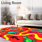 Playful Dinosaur Palm Tree Adventure Rug
