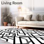 Monochromatic Abstract Labyrinth Lines Rug