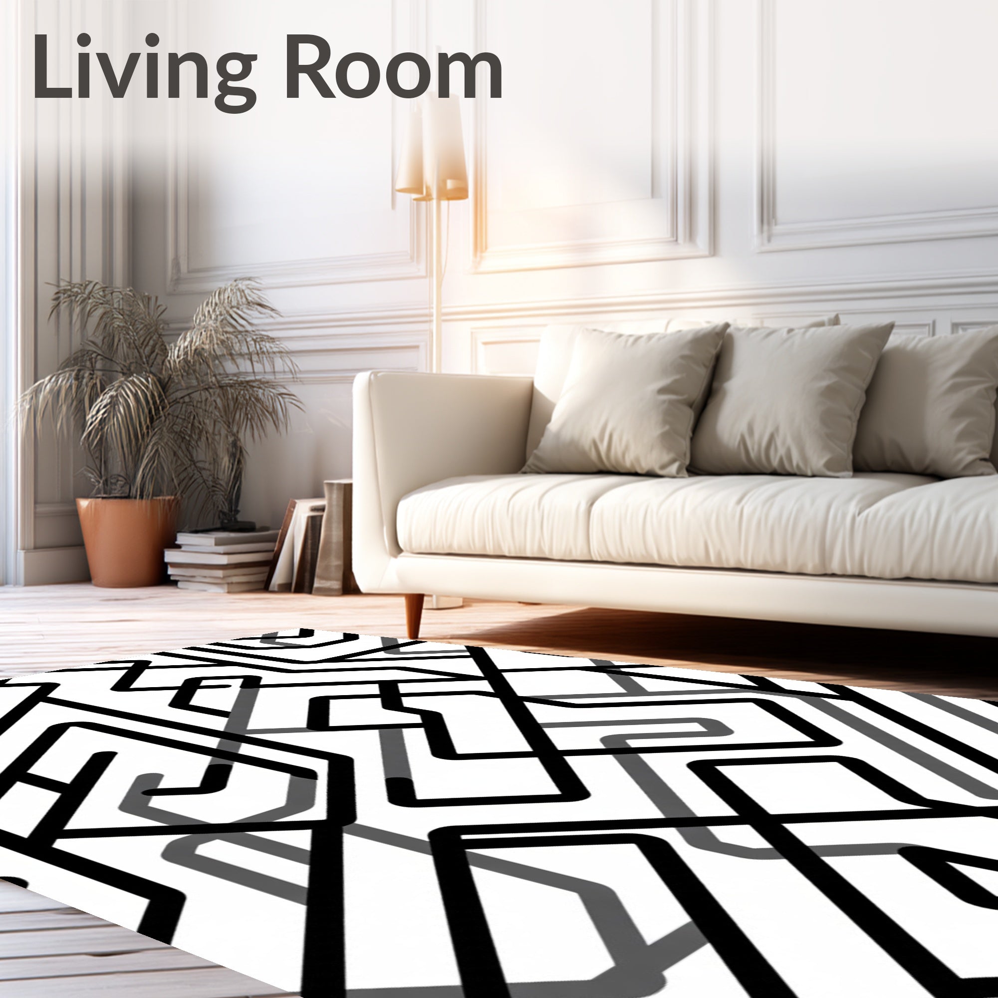 Monochromatic Abstract Labyrinth Lines Rug