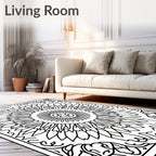 Bold Black Sunburst Mandala Frame Rug