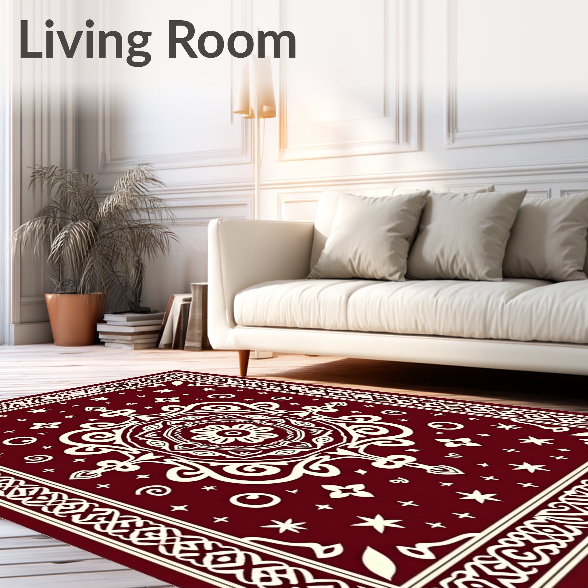 Deep Red Floral Medallion Bordered Rug