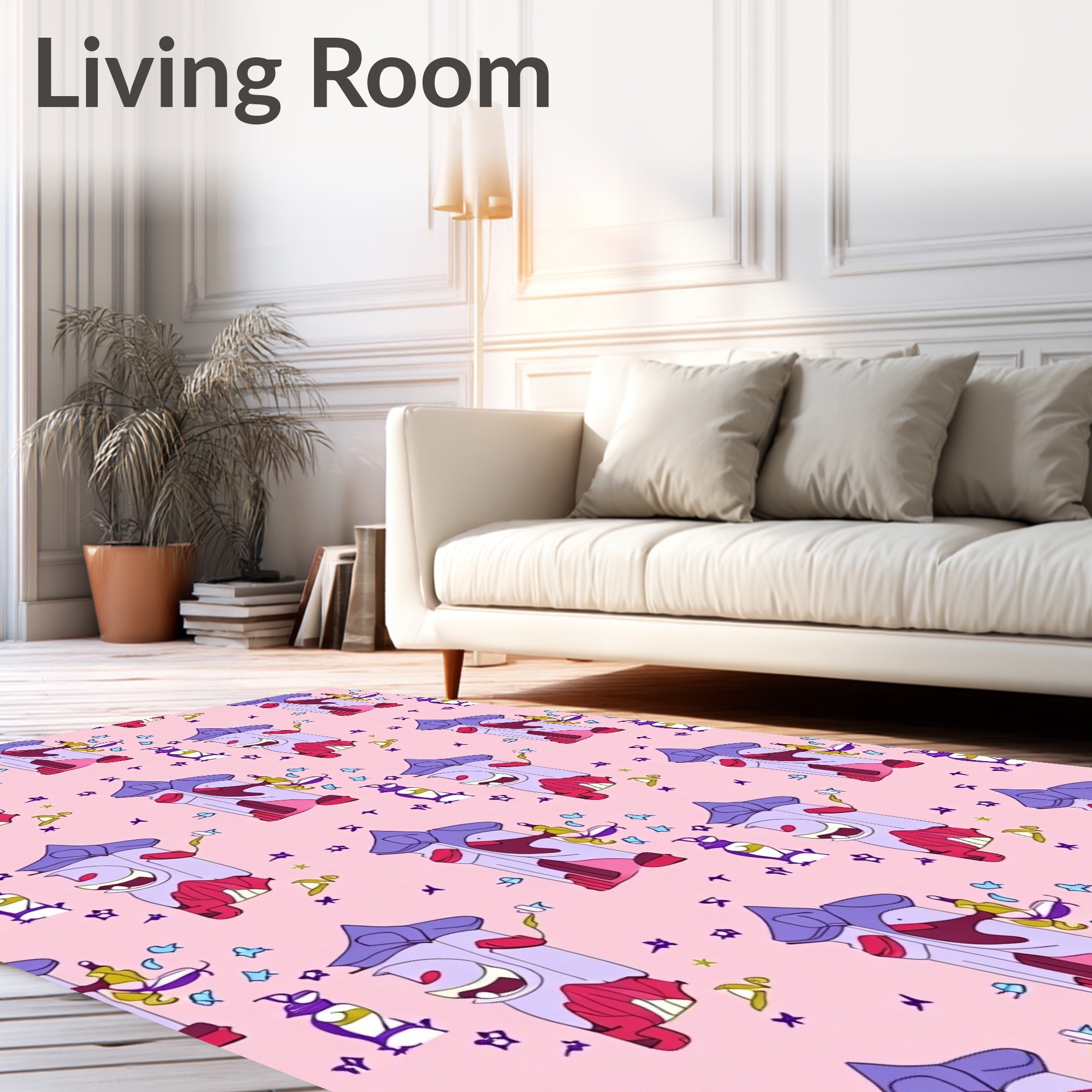Funny Pink Alien Tower Illustration Rug