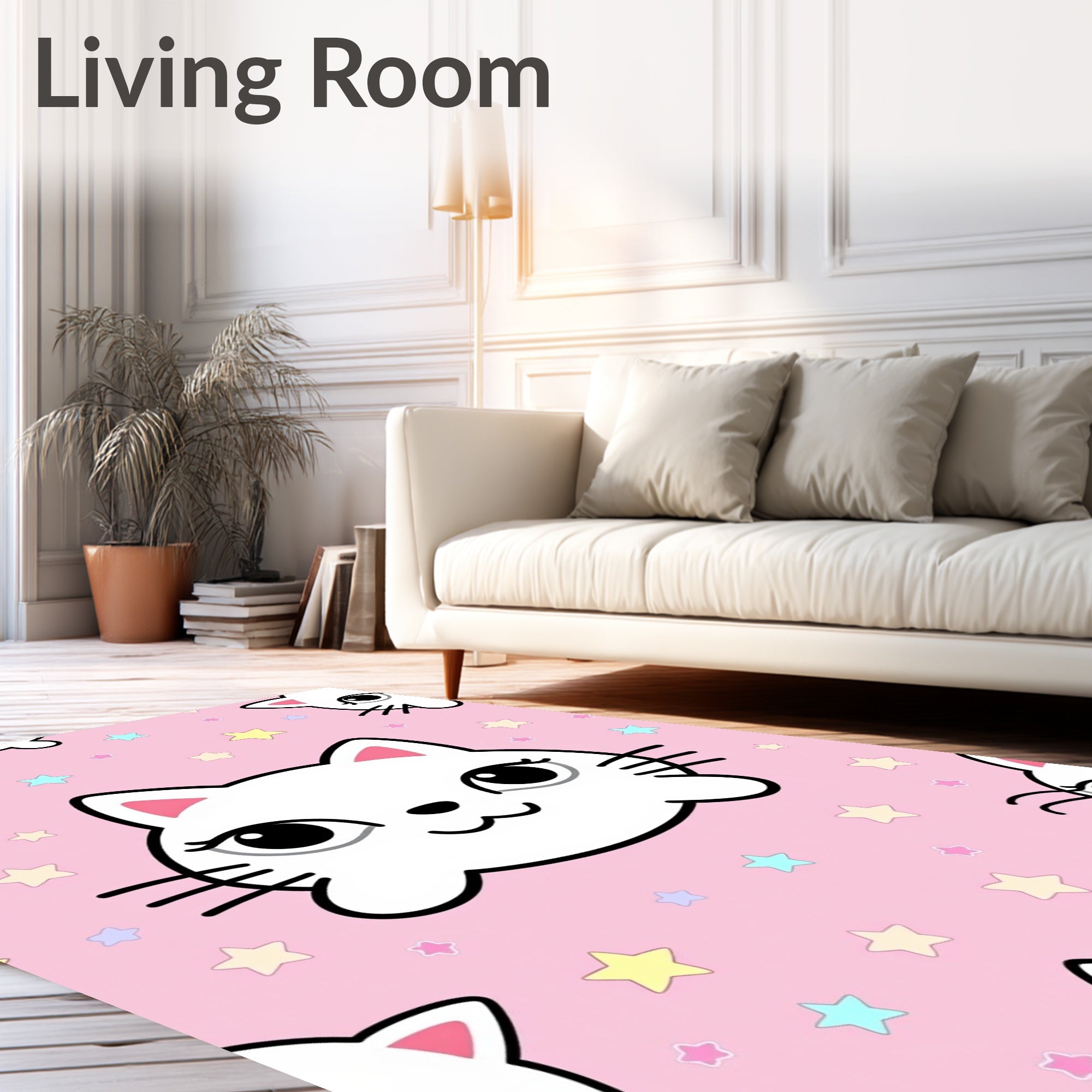 Pink Pastel Kawaii Cats Stars Rug