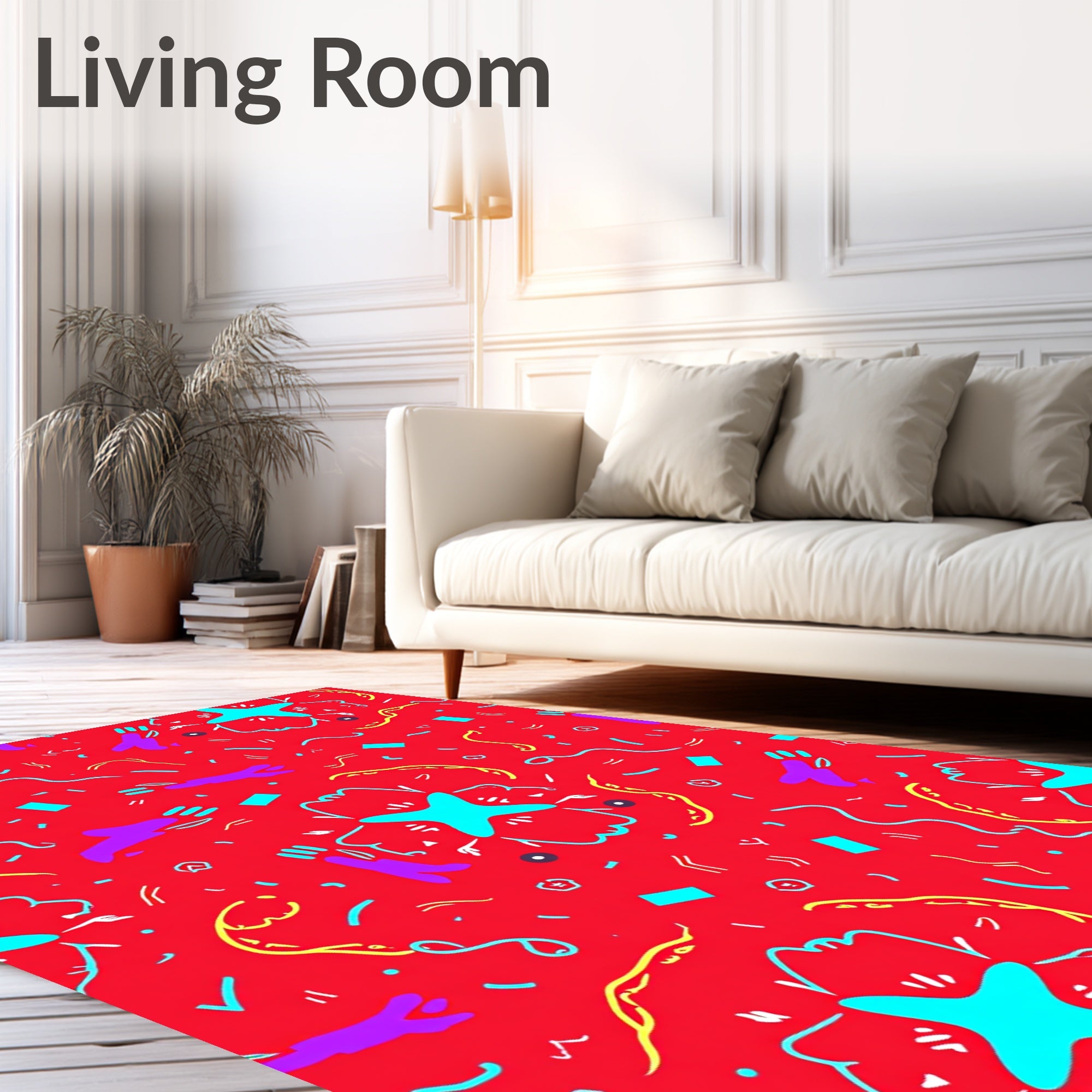 Retro Red Confetti Star Burst Rug