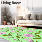 Whimsical Pink Fairy Floral Garden Print Rug
