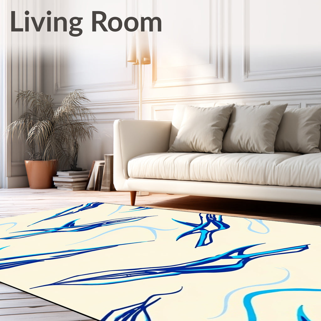 Abstract Blue Swirls Ivory Rug