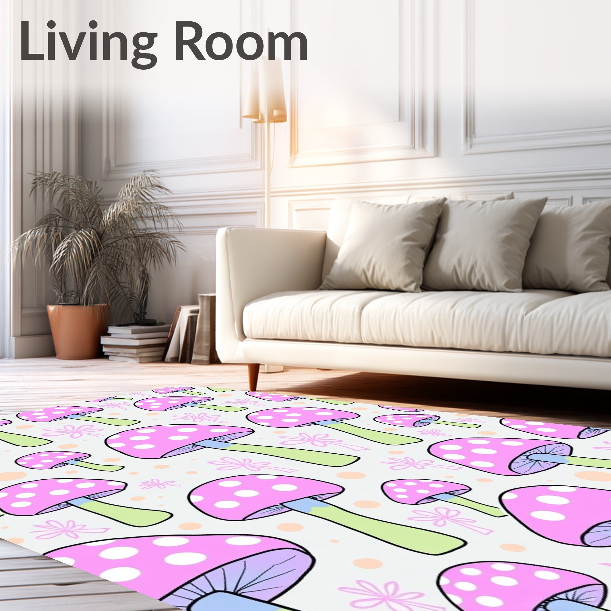Whimsical Pink Polka Dot Mushroom Meadow Rug