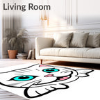 Cute White Cat Blue Eyes Teal Accent Rug