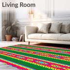 Vibrant Green Red Tribal Stripe Rug