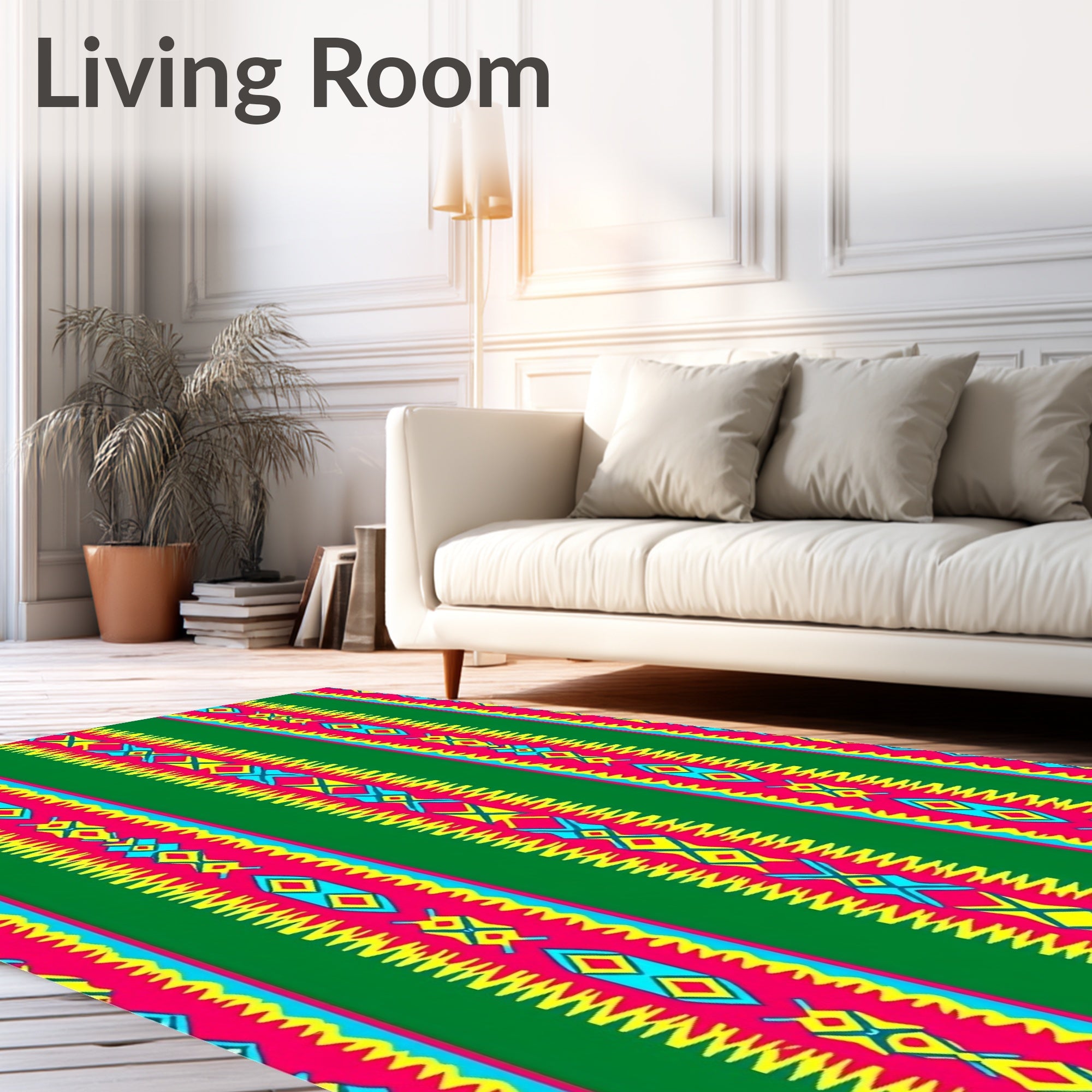 Vibrant Green Red Tribal Stripe Rug