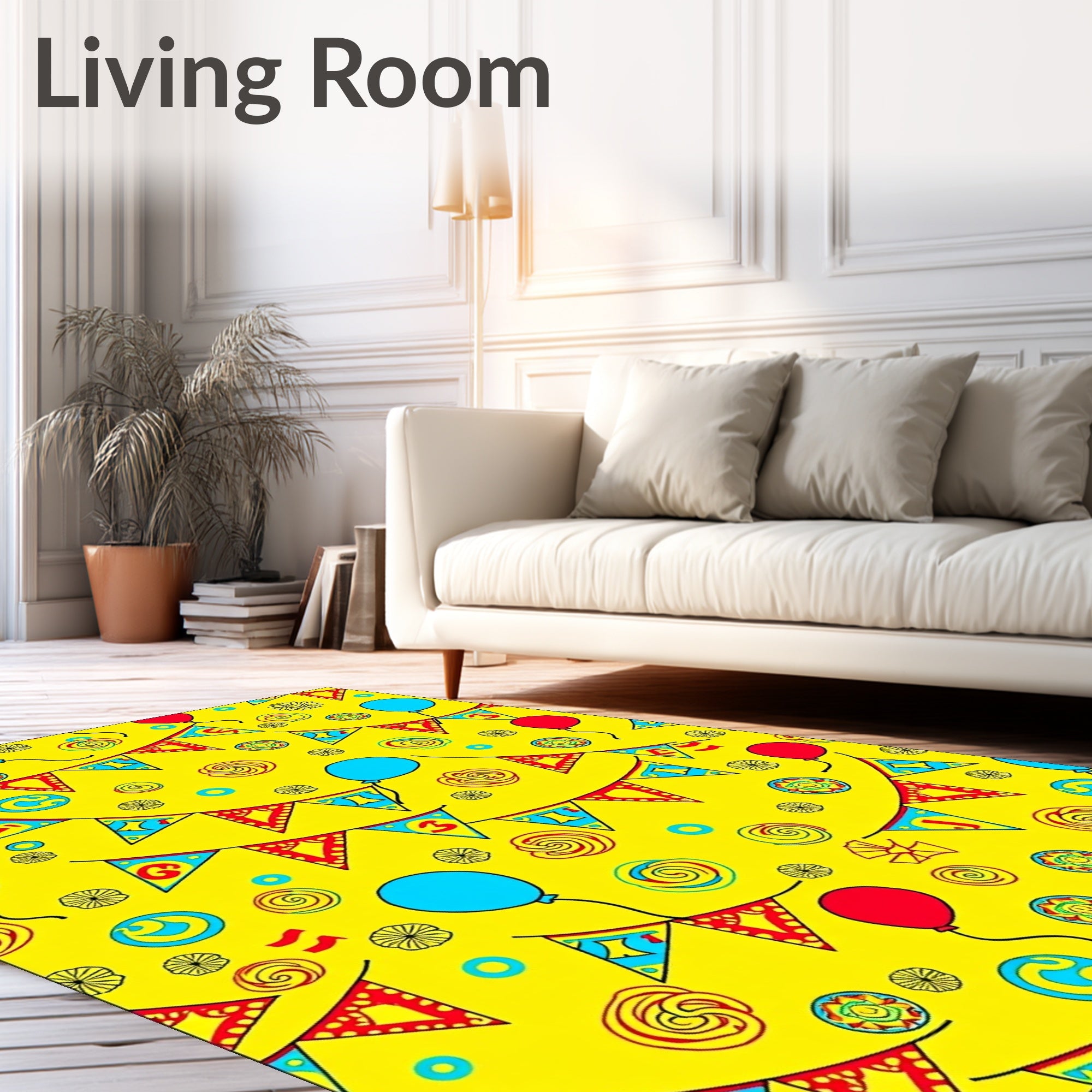 Red Blue Balloon Bunting Celebration Swirls Rug