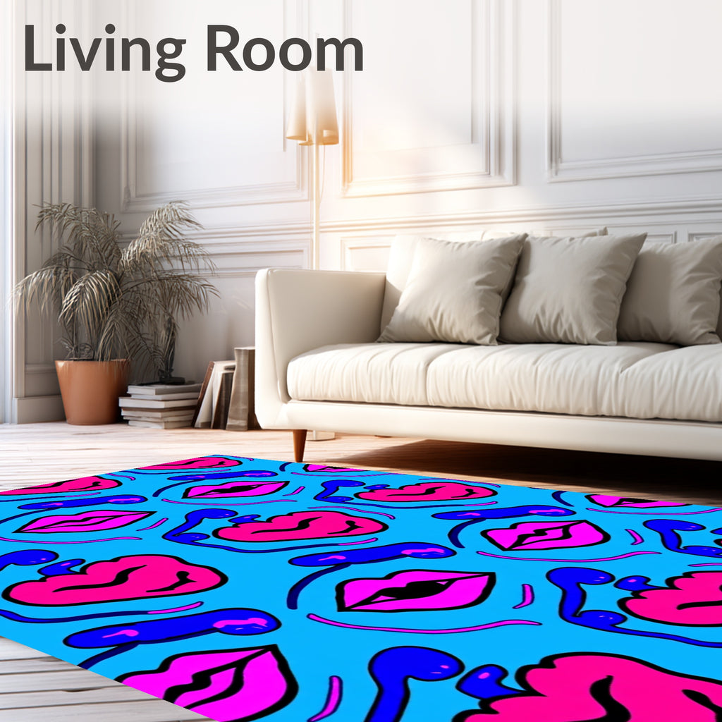 Vibrant Pink Blue Face Collage Rug