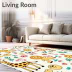 Playful Yellow Animals Geometric Arrangement Rug