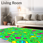 Whimsical Yellow Blue Pink Characters Rug