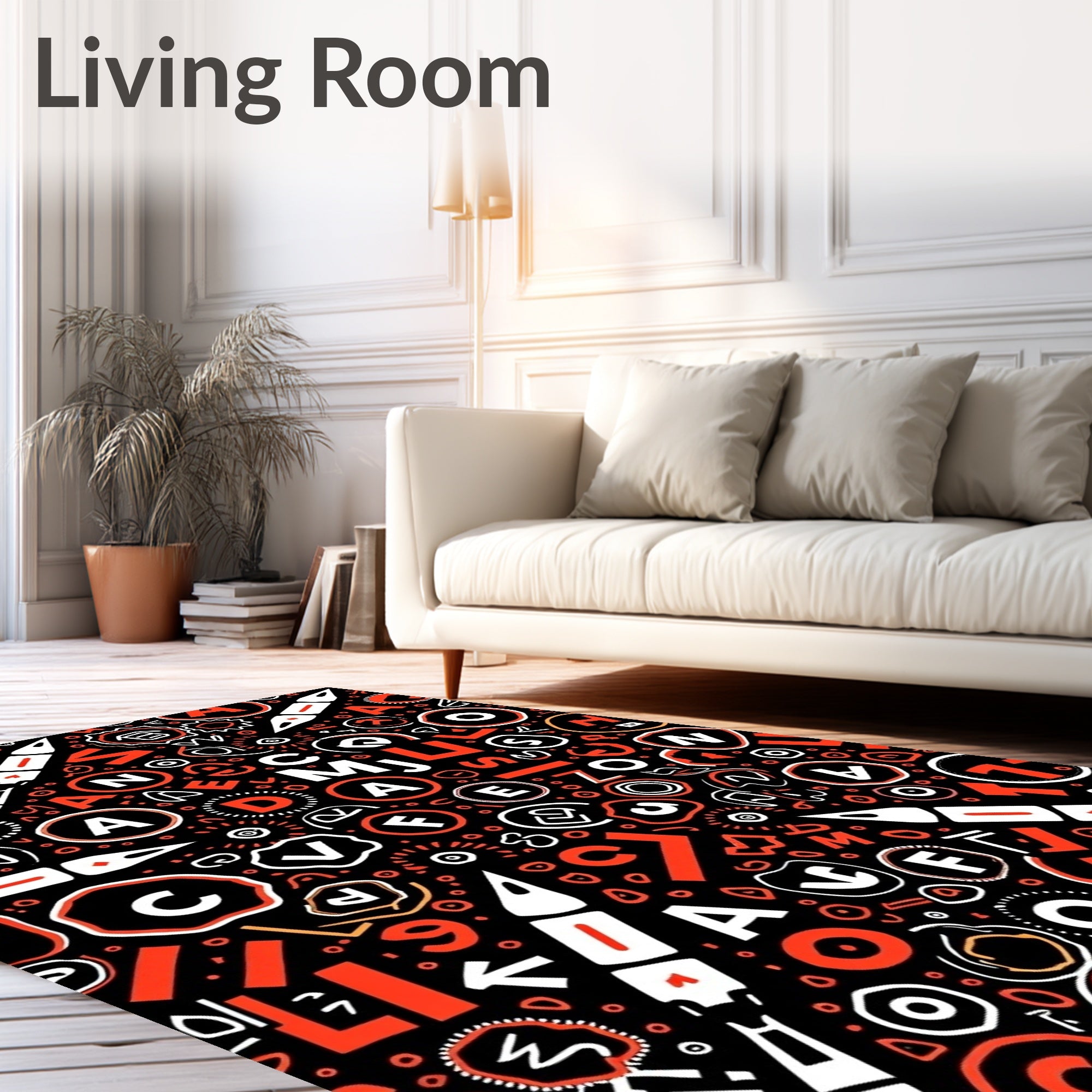 Bold Black White Orange Alphabet Mix Rug