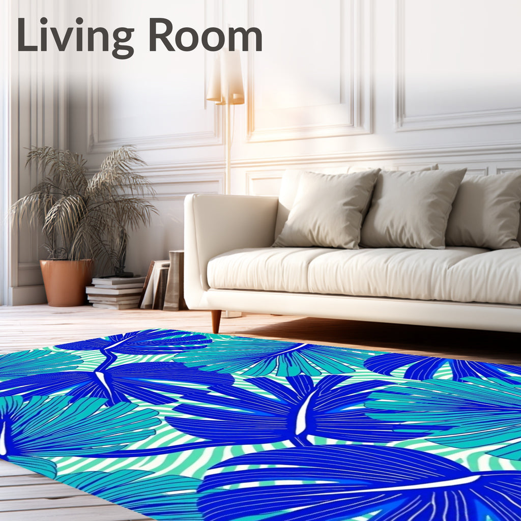 Vibrant Blue Tropical Foliage Rug