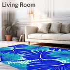 Vibrant Blue Tropical Foliage Rug