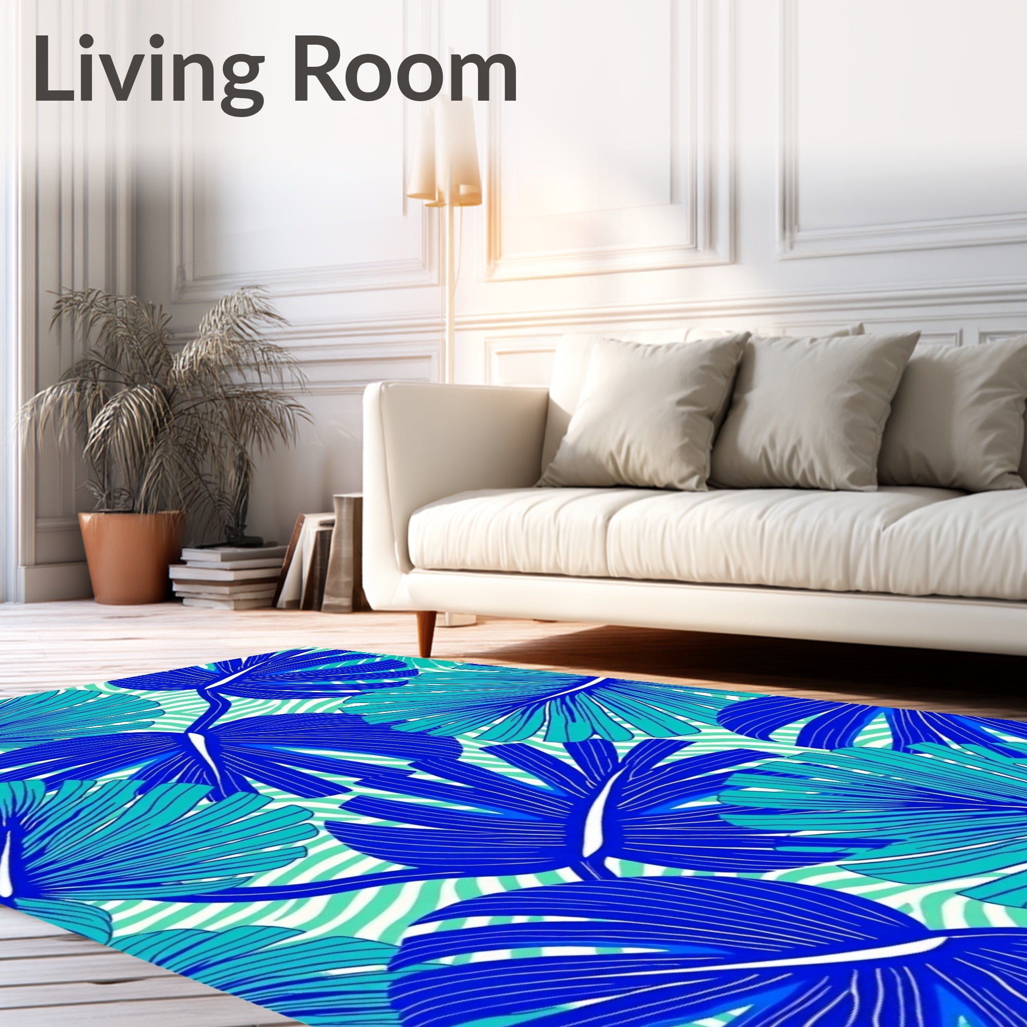 Vibrant Blue Tropical Foliage Rug